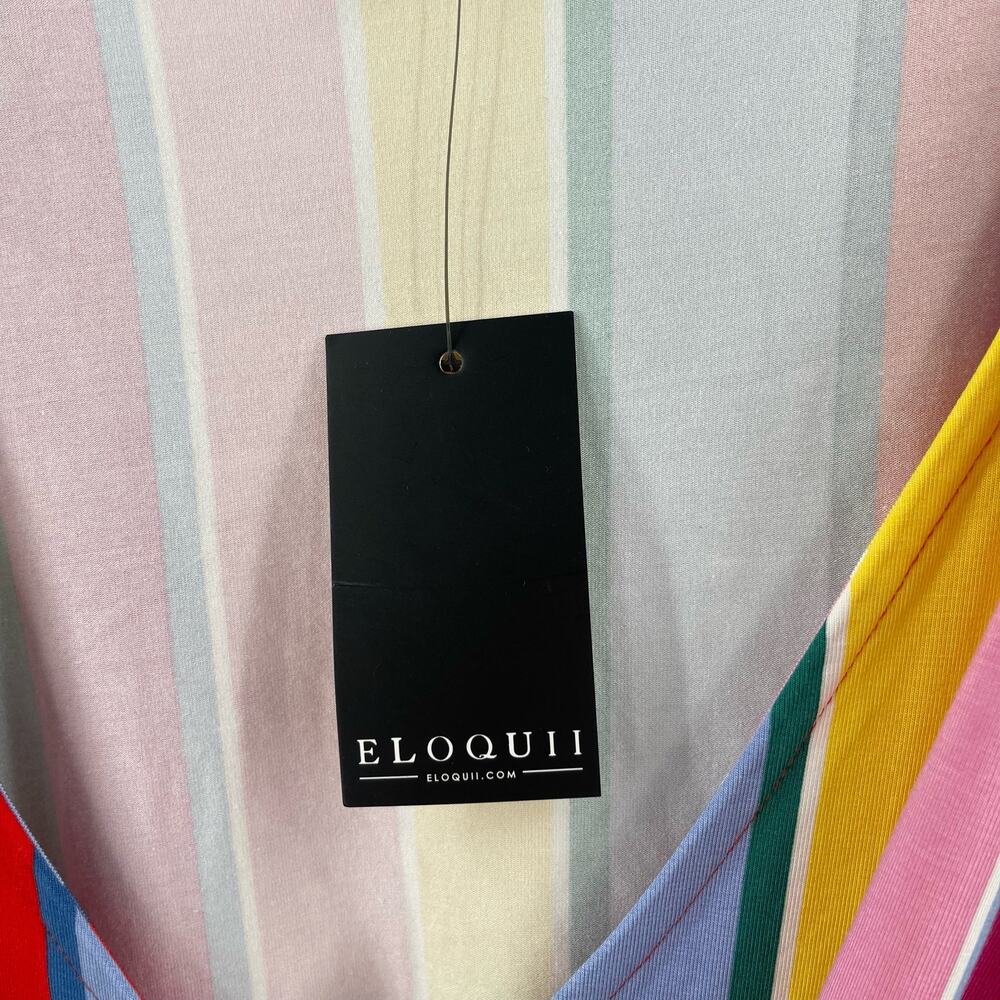 ELOQUII Dress Size 26 Stripe Curvy Plus Wrap Super Stretchy Candy Rainbow NWT - Picture 5 of 14